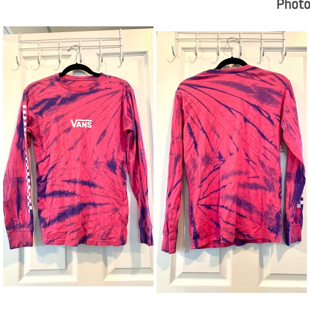 VANS tie dye checker long sleeve shirt skate top bmx hipster Streetwea unisex W - Picture 1 of 7